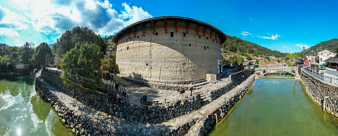 Panorama of Yuchang Fujian Tulou, rural dwelling of the Hakka, Fujian, China, Asia