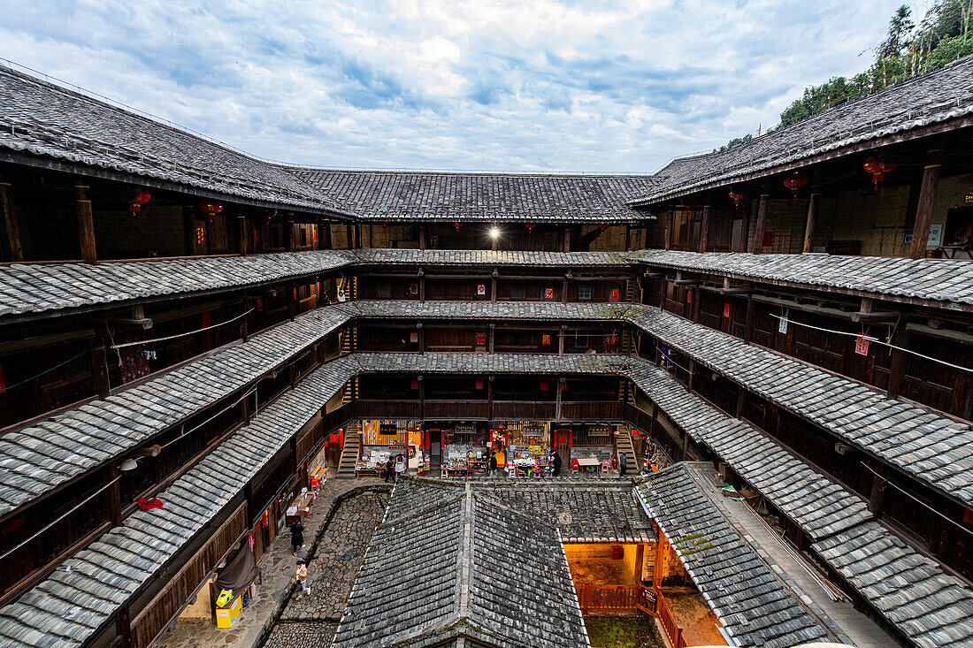 Hegui square building, UNESCO World Heritage Site, Fujian Tulou rural dwelling of the Hakka, Yunshuiyao Ancient Town, Fujian, China, Asia