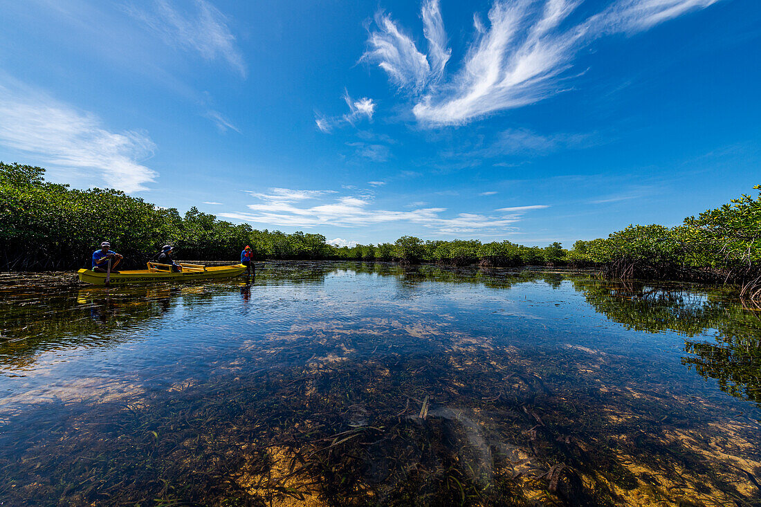 People in a little boat in the swamps of Grande Santa Cruz Island, Zamboanga, Mindanao, Philippines, Southeast Asia, Asia