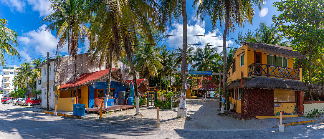 View of colourful bar at Puerto Morelos, Caribbean Coast, Yucatan Peninsula, Riviera Maya, Mexico, North America