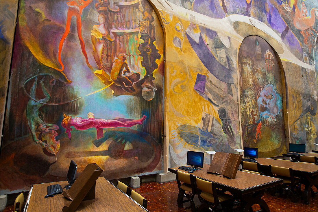 Miguel Lerdo de Tejada Library, 17th century, with wall frescoes by Vlady Kibalchich Russakov, Historic Center, Mexico City, Mexico, North America