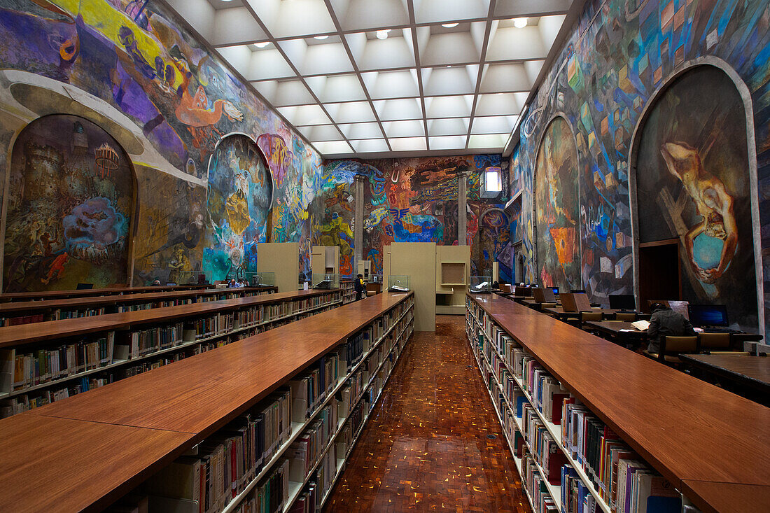 Bibliothek Miguel Lerdo de Tejada, 17. Jahrhundert, mit Wandfresken von Vlady Kibalchich Russakov, Historisches Zentrum, Mexiko-Stadt, Mexiko, Nordamerika