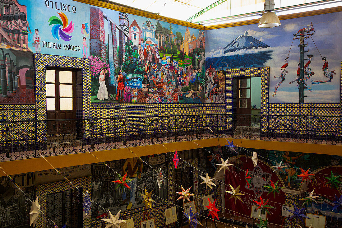 Interior, Municipal Palace, 17th century, with Frescoes, Atlixco, Pueblos Magicos, Puebla State, Mexico, North America