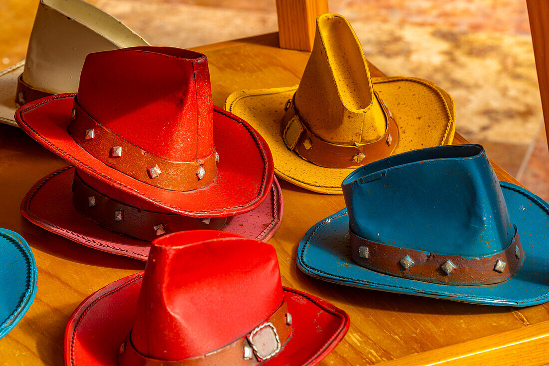 View of souvenir hats near Puerto Morelos, Caribbean Coast, Yucatan Peninsula, Riviera Maya, Mexico, North America