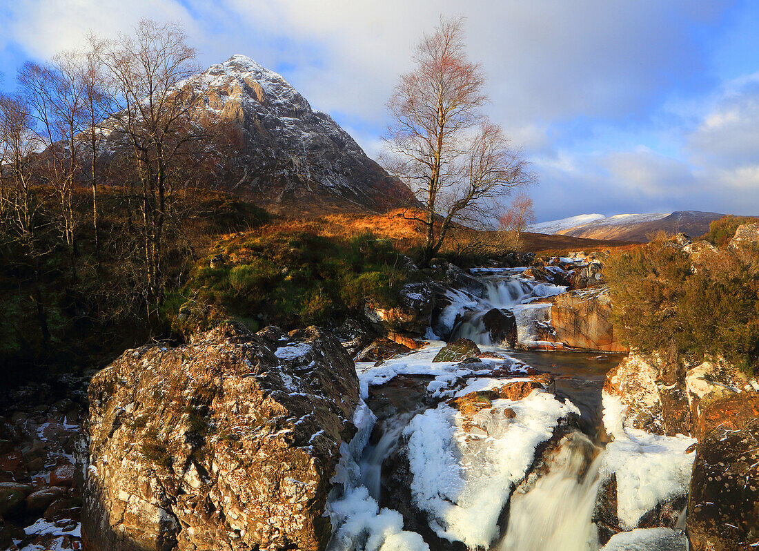 Buachaille Etive MA?r and River Coupall, near Glencoe, Highland, Scotland, United Kingdom, Europe