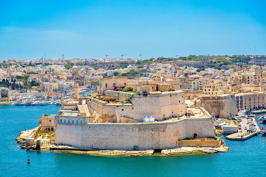 Fort St. Angelo, aus dem Mittelalter stammend und von den Briten zwischen 1800 und 1979 genutzt, Birgu, Malta, Mittelmeer, Europa