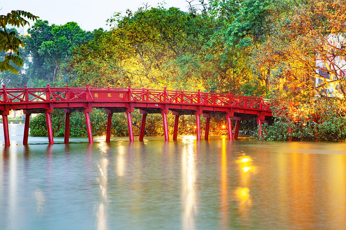 Red bridge in Hanoi, Vietnam, Indochina, Southeast Asia, Asia