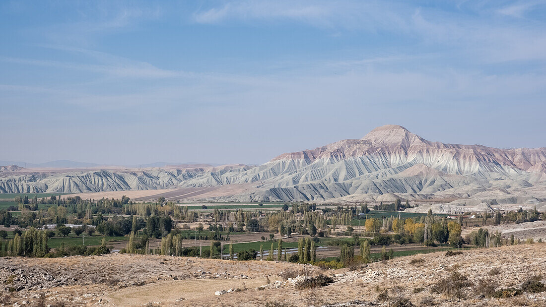 View of Nallihan's Colorful Mountains from Davutoglan, a neighborhood in the district of Nallihan, Ankara Province, Anatolia, Turkey, Eurasia