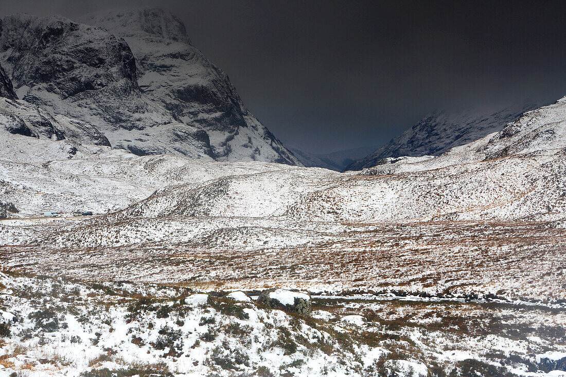 Glencoe im Winter, Highland, Schottland, Vereinigtes Königreich, Europa