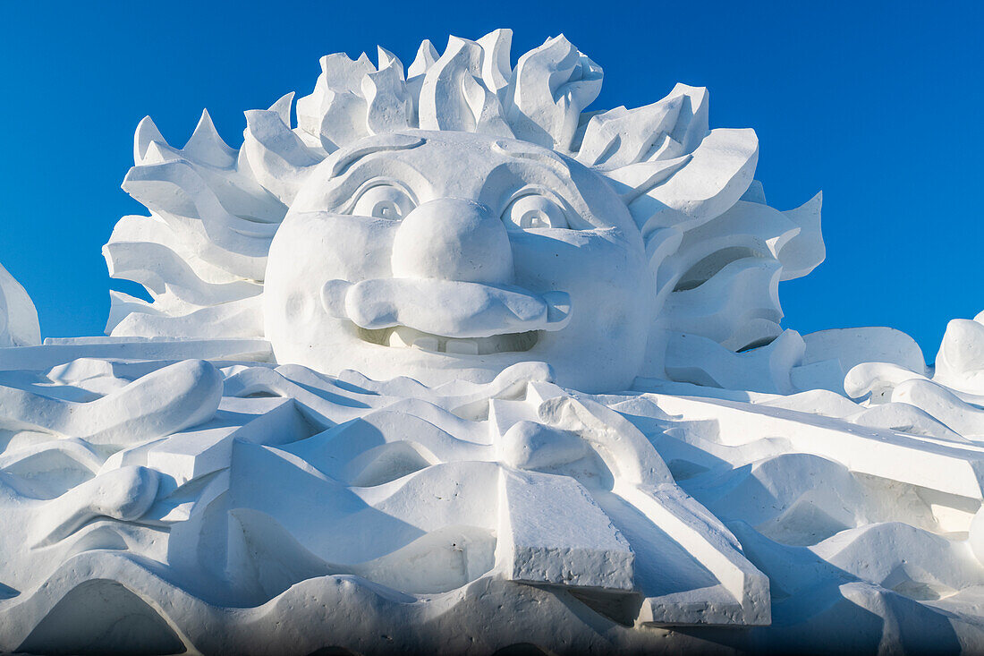 Giant snow sculpture at the Snow Sculpture Festival, Harbin, Heilongjiang, China, Asia