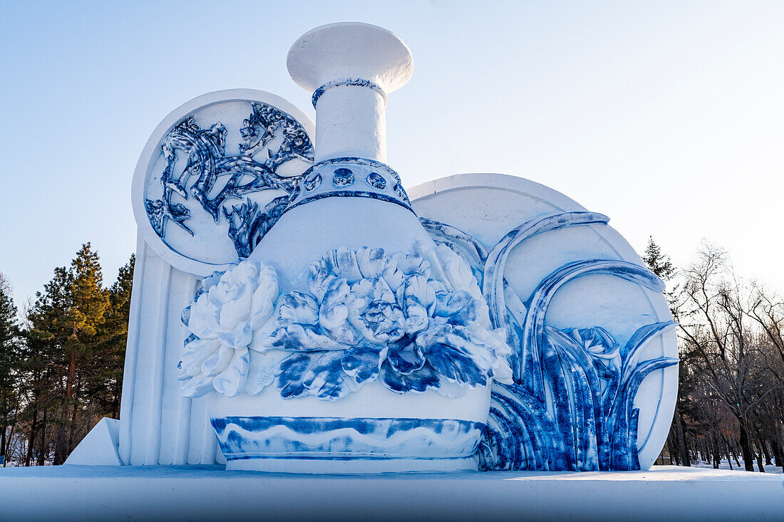 Giant snow sculpture at the Snow Sculpture Festival, Harbin, Heilongjiang, China, Asia