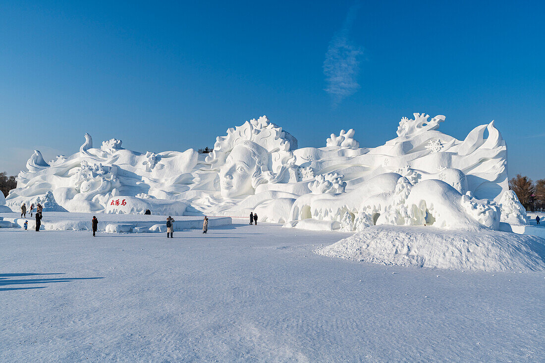 Giant snow sculpture at the Snow Sculpture Festival, Harbin, Heilongjiang, China, Asia