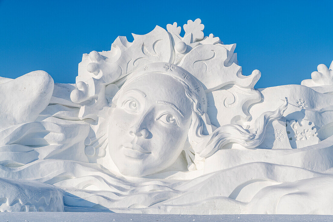 Giant snow sculpture at the Snow Sculpture Festival, Harbin, Heilongjiang, China, Asia