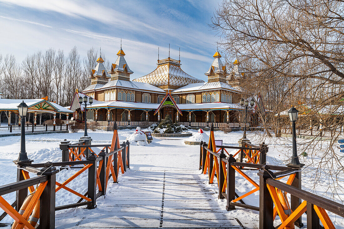 Altes russisches Herrenhaus, Wolga-Gutshof, Harbin, Heilongjiang, China, Asien