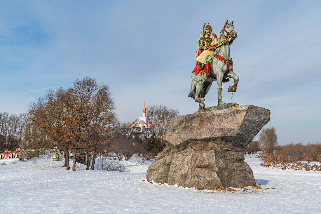 Horse statue, Volga Manor, Harbin, Heilongjiang, China, Asia