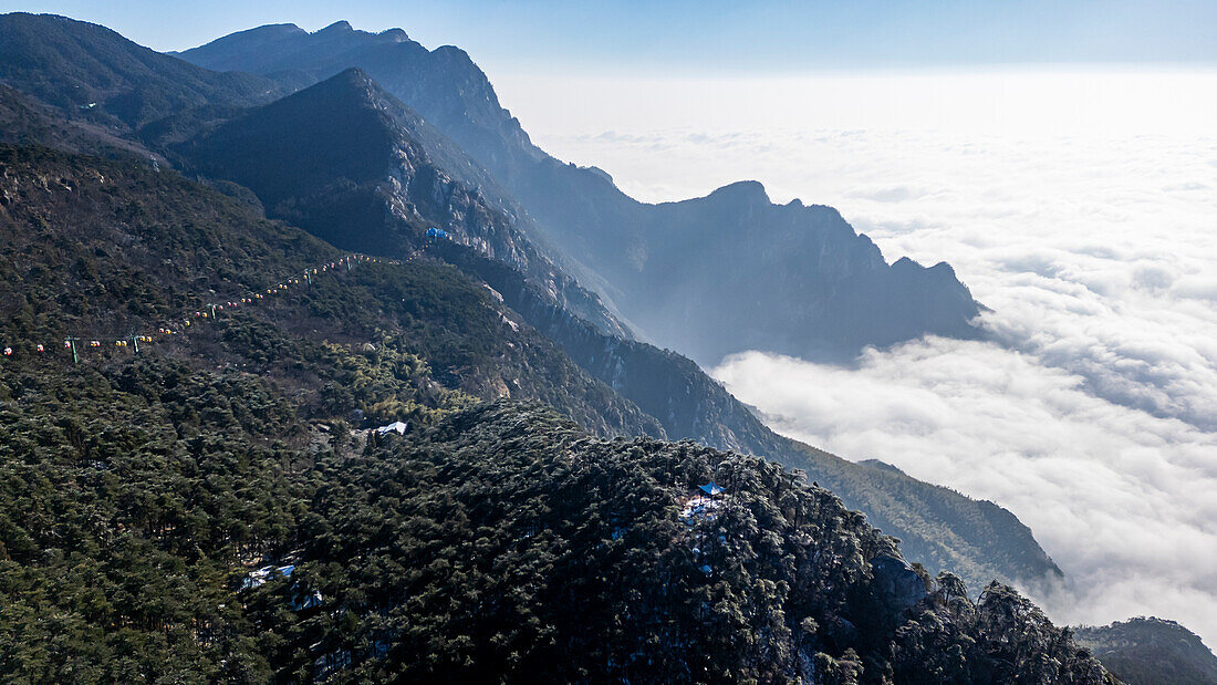 Aerial of Hanpo Pass, Mount Lu (Lushan), UNESCO World Heritage Site, Jiujiang, Jiangxi, China, Asia