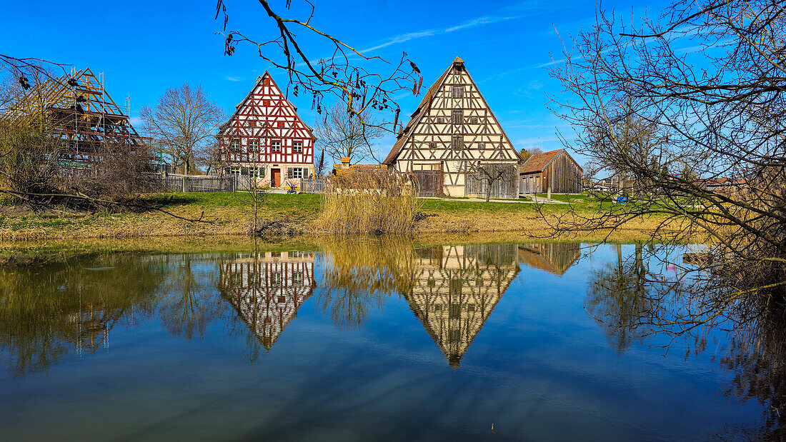 Historic farmhouses in the Franconian Open Air Museum, Bad Windsheim, Bavaria, Germany, Europe