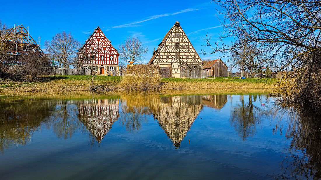 Historic farmhouses in the Franconian Open Air Museum, Bad Windsheim, Bavaria, Germany, Europe