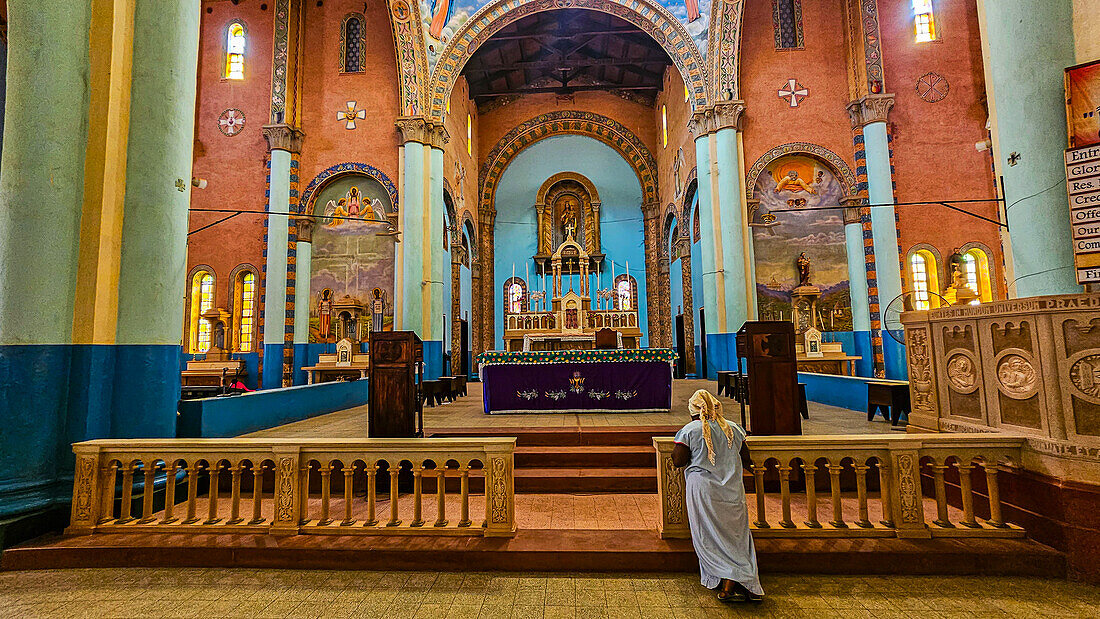 Colourful interior of the Cathedral of St. Mary, Wau, Western Bahr el Ghazal, South Sudan, Africa