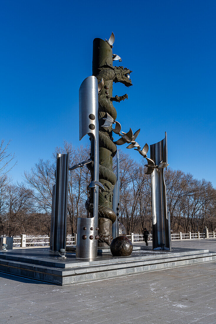 Denkmal am Amurufer, Heihe, Heilongjiang, China, Asien