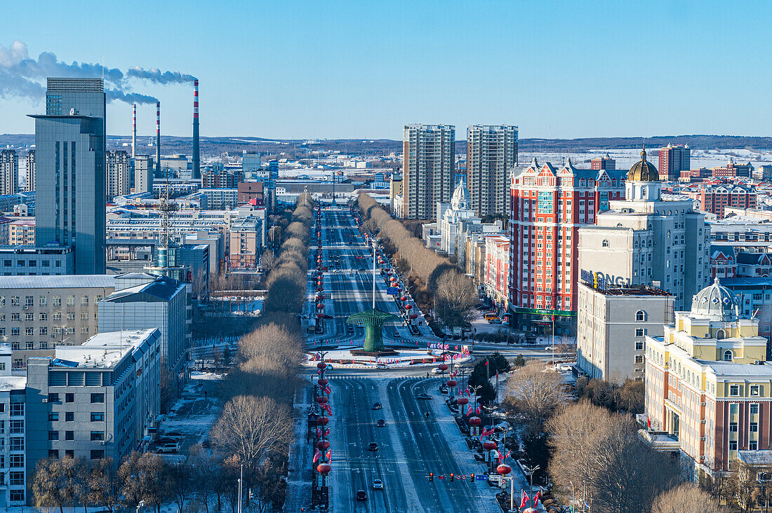 View over Heihe, Heilongjiang, China, Asia