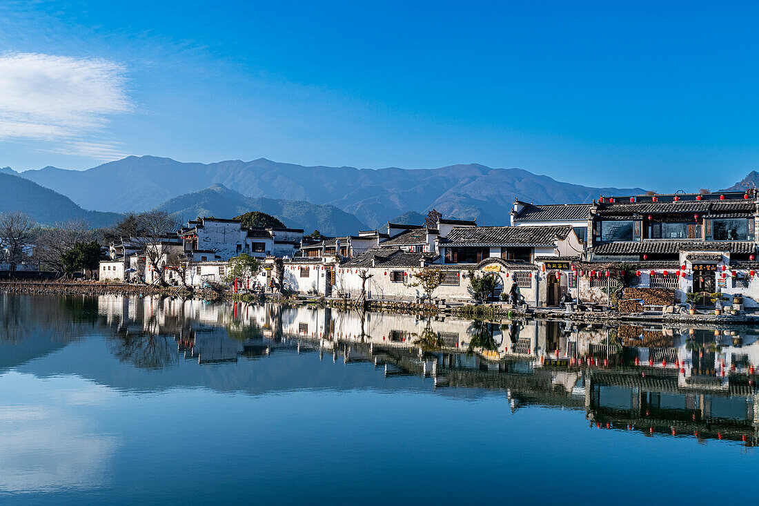 Pond around Hongcun historical village, UNESCO World Heritage Site, Huangshan, Anhui, China, Asia