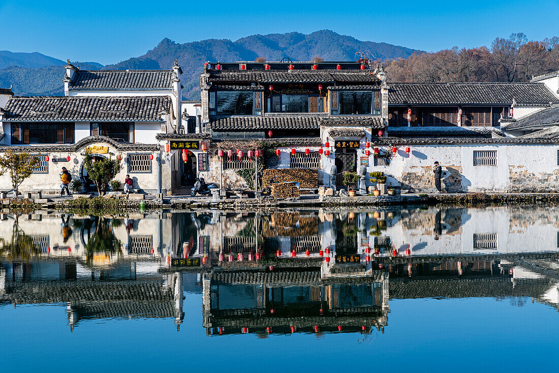 Pond around Hongcun historical village, UNESCO World Heritage Site, Huangshan, Anhui, China, Asia