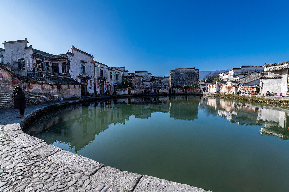 Pond in Hongcun historical village, UNESCO World Heritage Site, Huangshan, Anhui, China, Asia