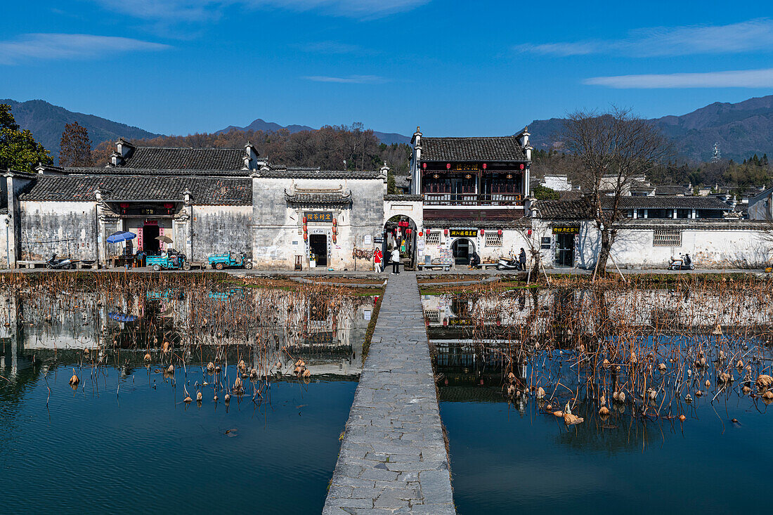 Pond around Hongcun historical village, UNESCO World Heritage Site, Huangshan, Anhui, China, Asia