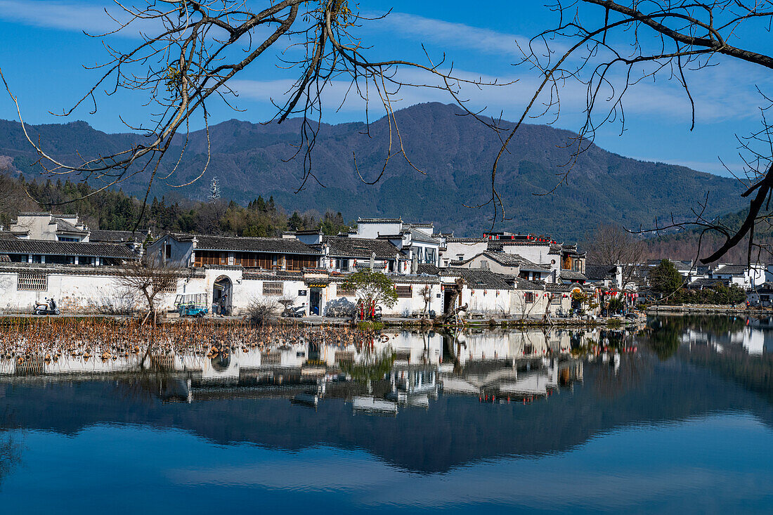 Pond around Hongcun historical village, UNESCO World Heritage Site, Huangshan, Anhui, China, Asia