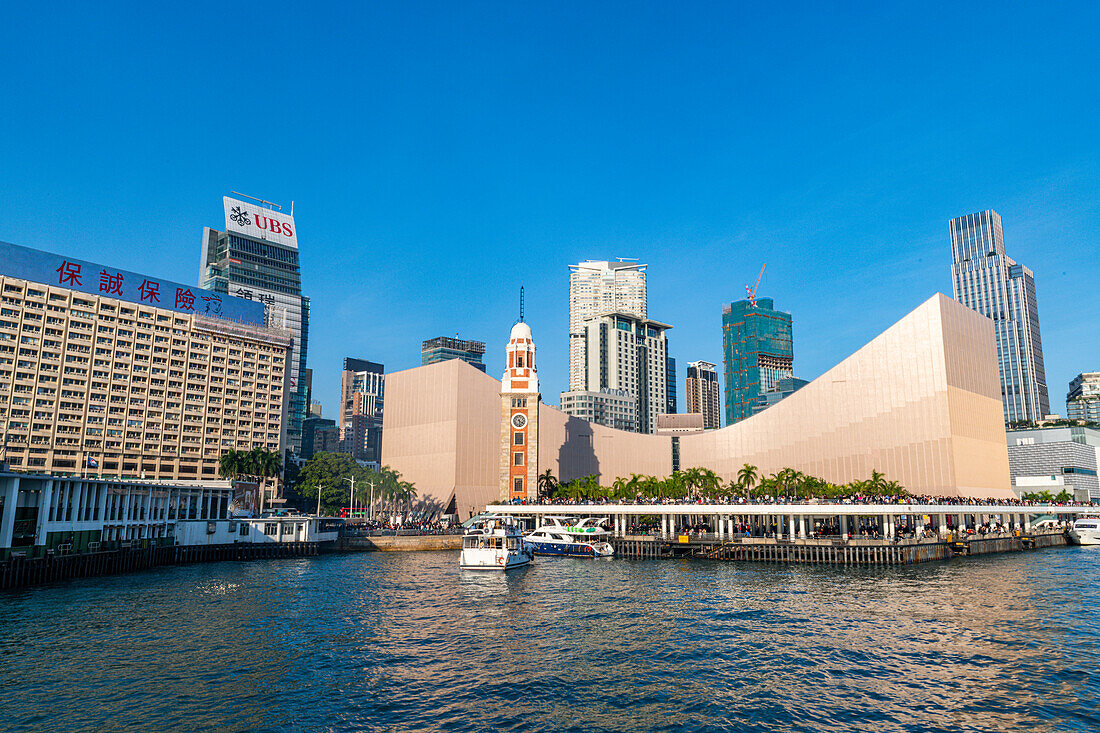 Clock tower in Victoria harbour, Hongkong, China, Asia