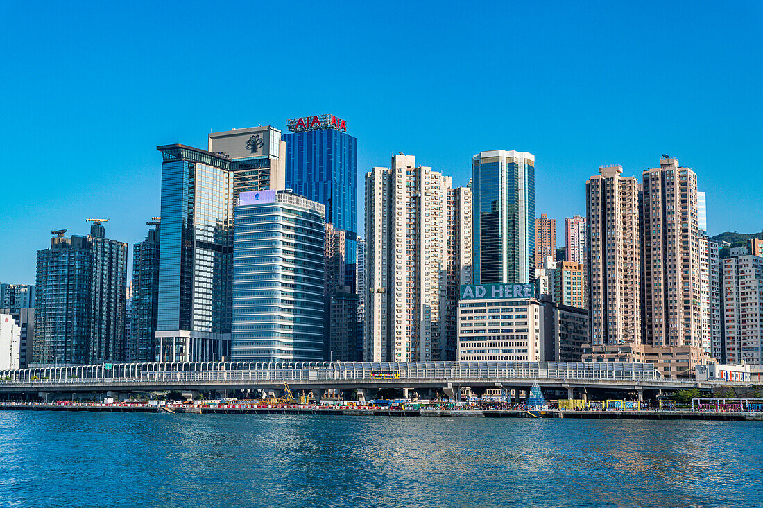 Highrise buildings in Victoria harbour, Hong Kong, China, Asia