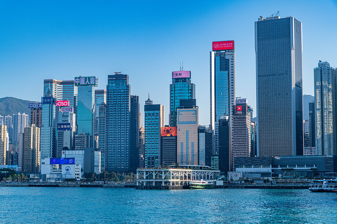 Highrise buildings in Victoria harbour, Hong Kong, China, Asia