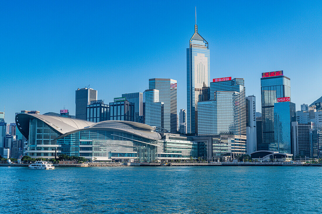 Highrise buildings in Victoria harbour, Hong Kong, China, Asia