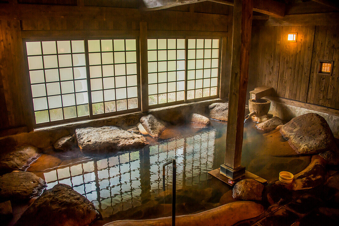 Hot pool in the Kurokawa Onsen, public spa, Kyushu, Japan, Asia