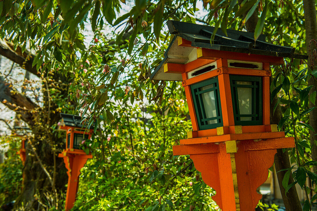 Little shrines in Gion, the Geisha quarter, Kyoto, Honshu, Japan, Asia