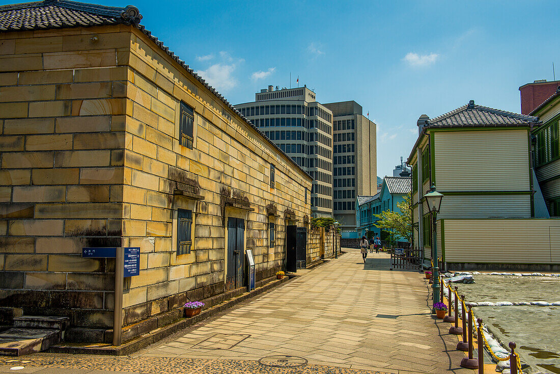 Colonial buildings in Dejima, a man made island in the port of Nagasaki, Kyushu, Japan, Asia