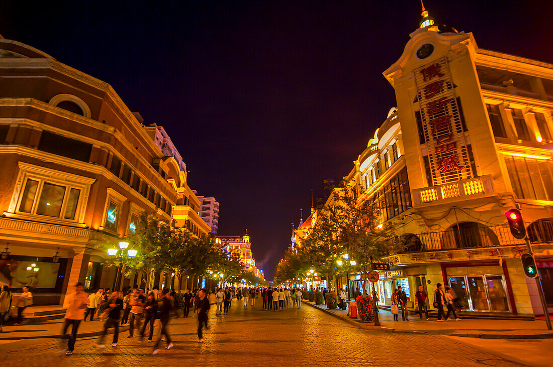 The Russian Quarter, at night, Harbin, Heilongjiang, China,  Asia