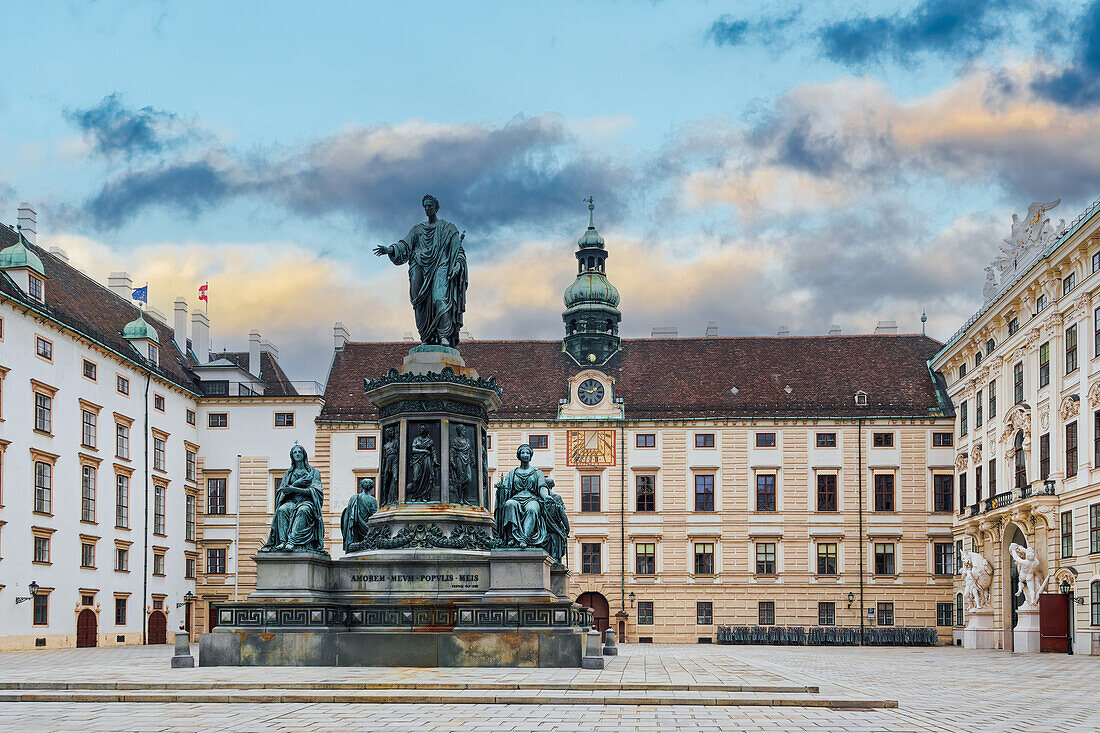 Emperor Franz II 1846 bronze statue on the courtyards of Hofburg Imperial Palace, Amalienburg, Vienna, Austria, Europe