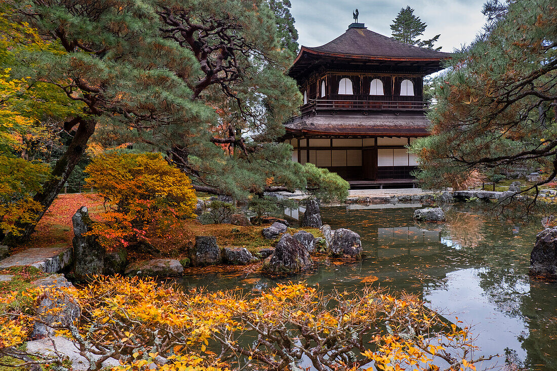 The Zen Temple of Ginkaku-ji (JishLT-ji) and its autumn colored garden, Kyoto, Honshu, Japan, Asia