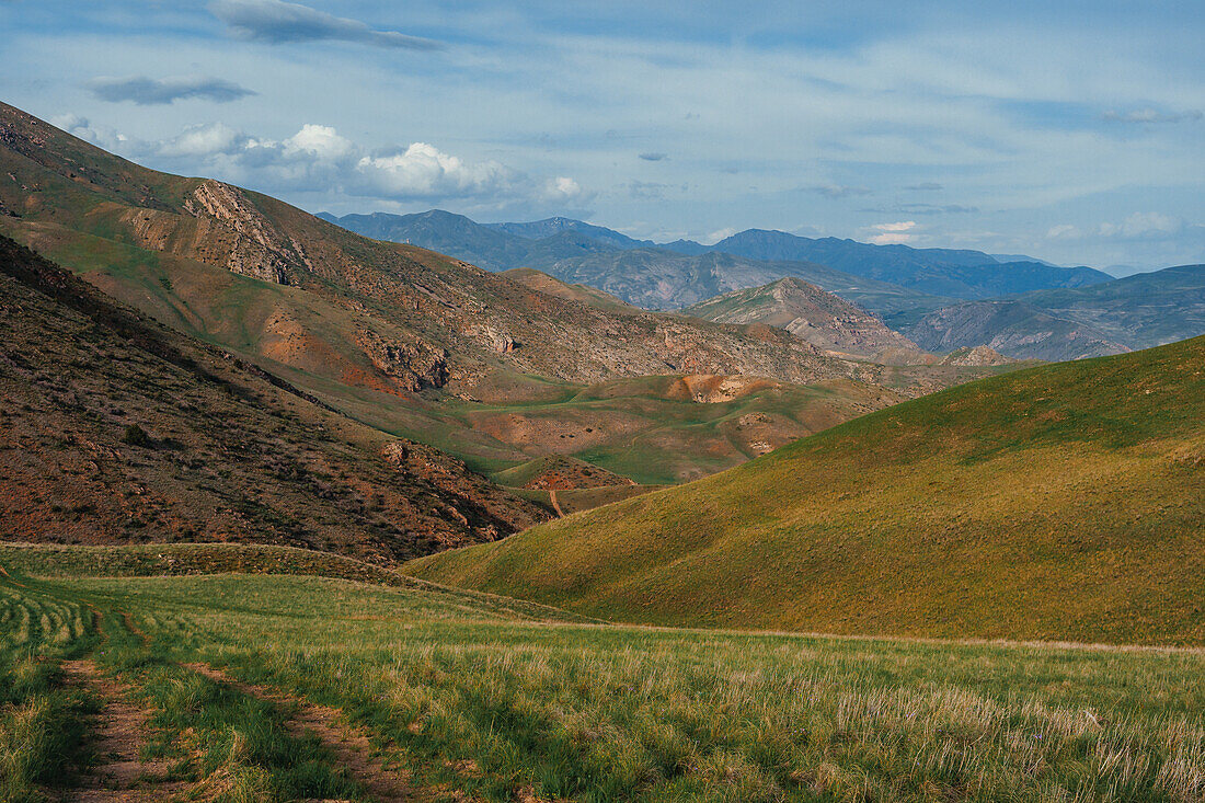 Hiking in Vayots Dzor, known for its red-hued mountains, Armenia (Hayastan), Caucasus, Central Asia, Asia