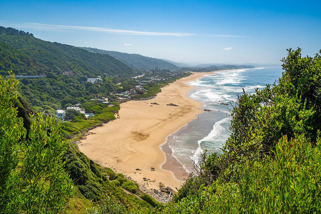 View of Indian Ocean and dramatic coastline at Wilderness from Dolphin Point, Wilderness, Western Cape, South Africa, Africa