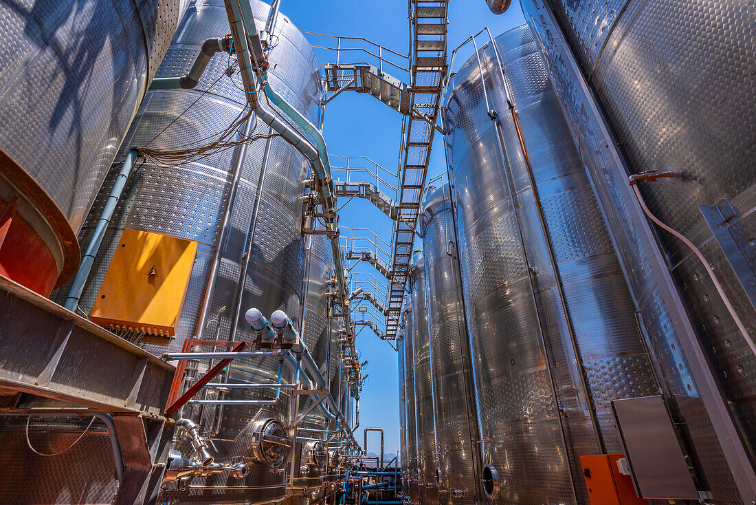 View of containers at Robertson Kooperatiewe Wynmakery, Robertson, Western Cape, South Africa, Africa