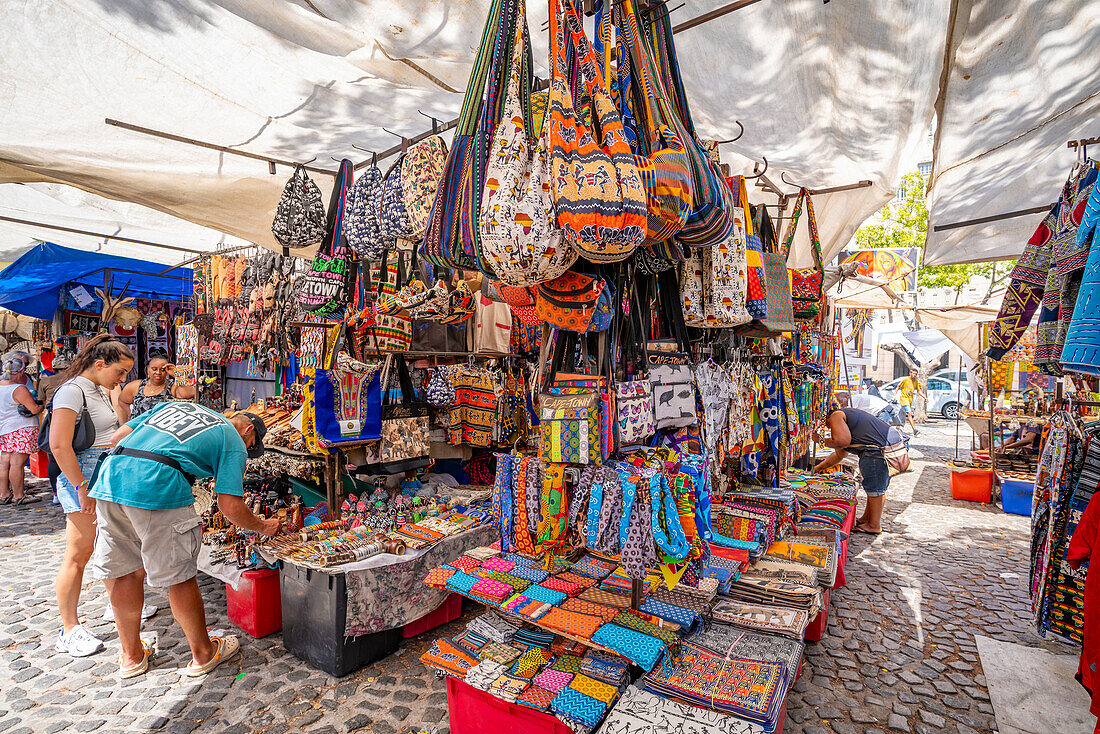 View of colourful souvenir stalls on Greenmarket Square, Cape Town, Western Cape, South Africa, Africa