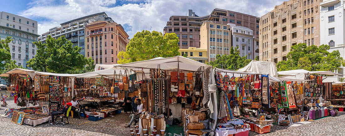 View of colourful souvenir stalls on Greenmarket Square, Cape Town, Western Cape, South Africa, Africa