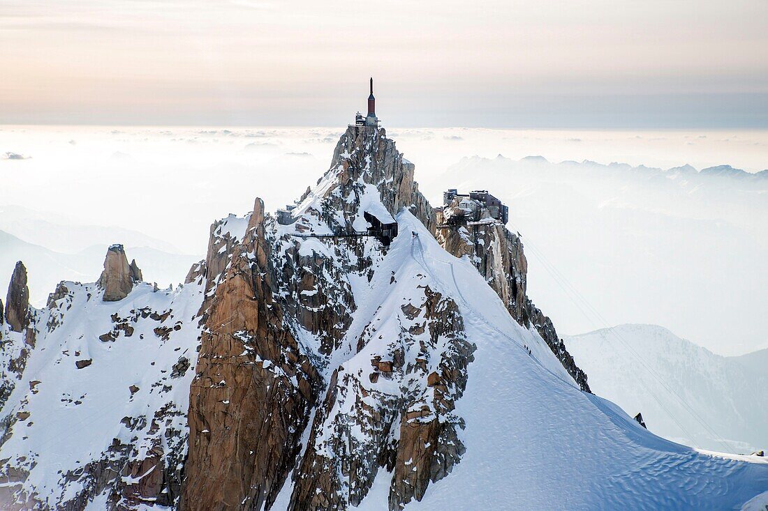 France, Haute Savoie, Chamonix Mont Blanc, Aiguille du Midi (aerial view)