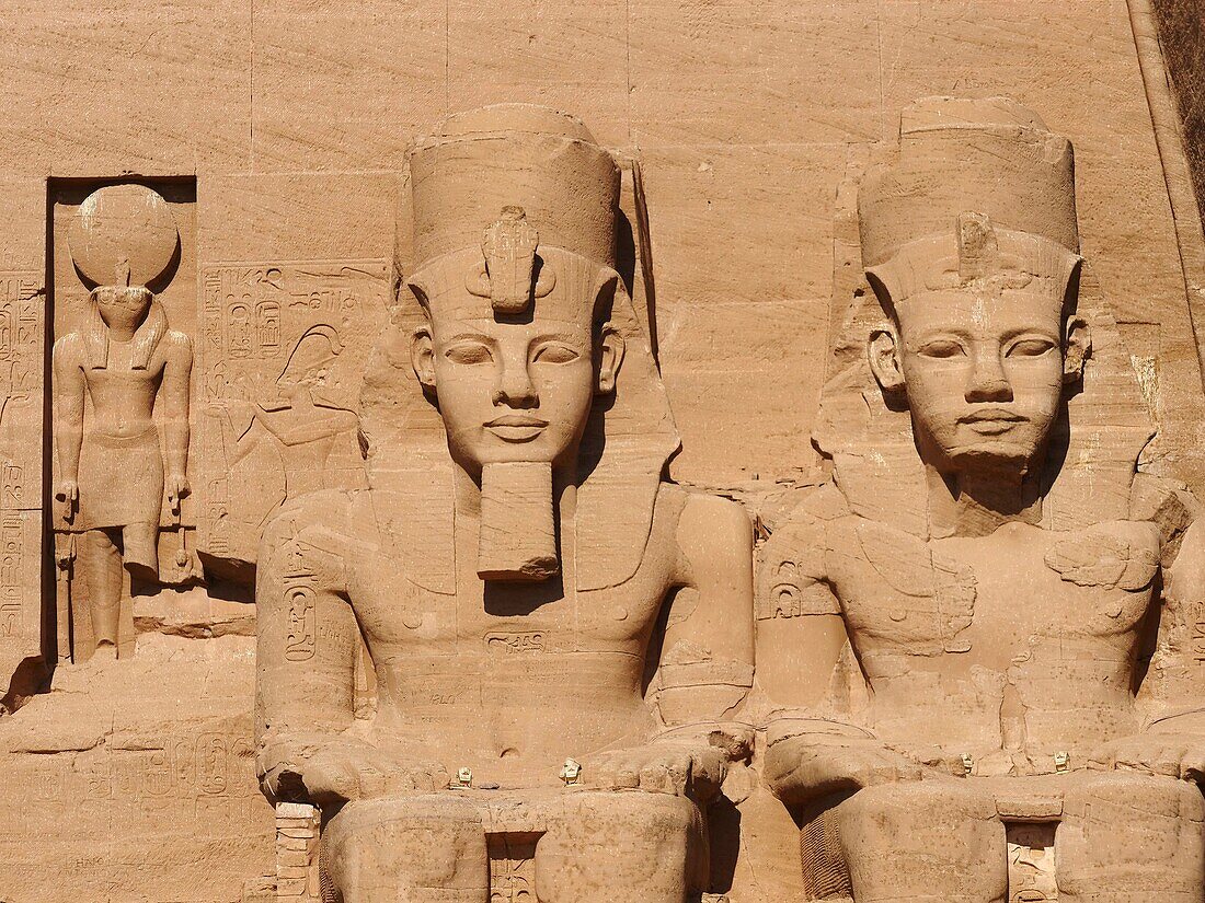 Egypt, Upper Egypt, Nubia, Abu Simbel, UNESCO World Heritage Site, Two of the four colossal representations of Ramses II