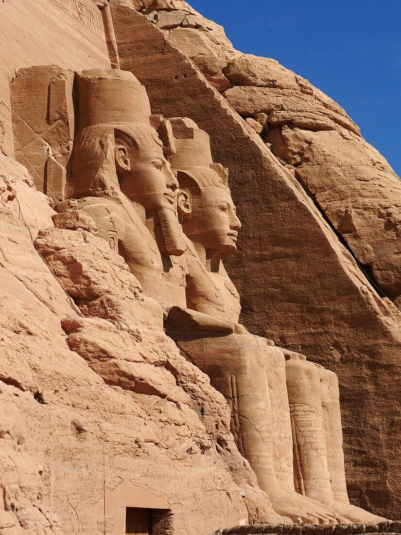 Egypt, Upper Egypt, Nubia, Abu Simbel, UNESCO World Heritage Site, Two of the four colossal representations of Ramses II