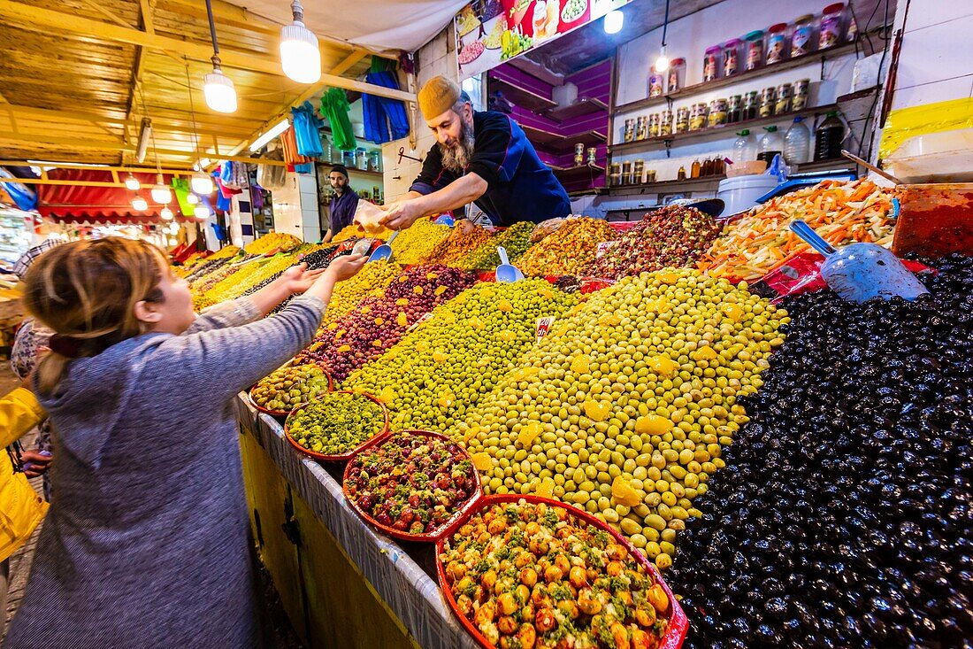 Morocco, Casablanca, Habous district, courette-market with olives