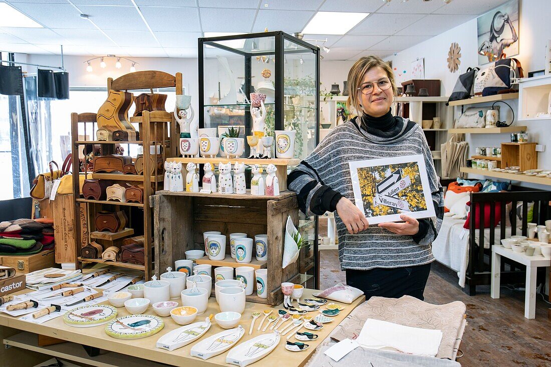 Canada, Quebec province, Montreal, Villeray neighborhood, Articho boutique, craft items made by local artisans, Sabrina Bouchard owner